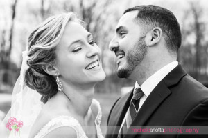 bride and groom laughing