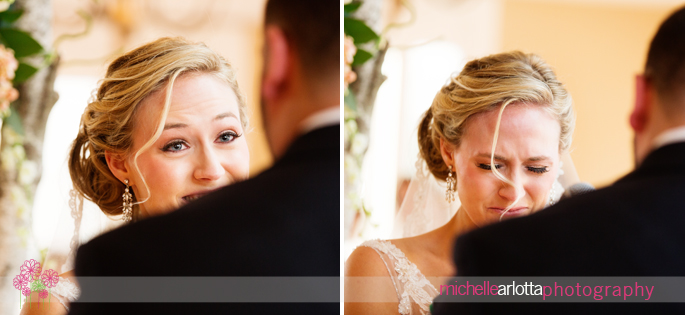 bride laughing and crying during ceremony