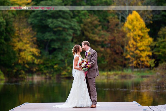 bride and groom portraits at rock island lake club fall wedding photographed by New Jersey wedding photographer michelle arlotta