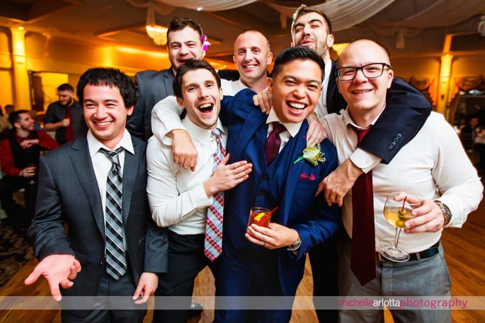 groom and friends at New Jersey wedding reception