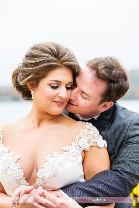 bride and groom intimate portrait at lake mohawk country club wedding in New Jersey