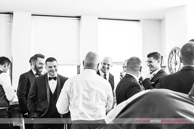 guys getting ready during jersey city wedding