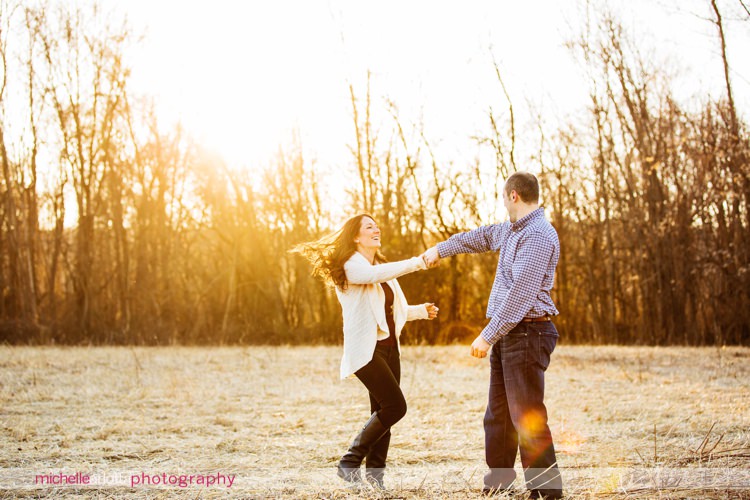 couples dances during engagement session in nj