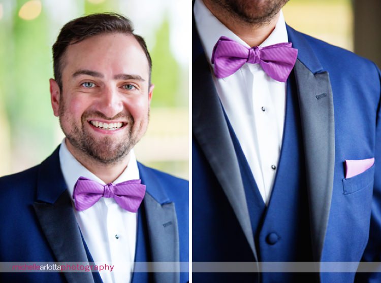 groom in blue suit by tuxedo by Sarno New Jersey groom