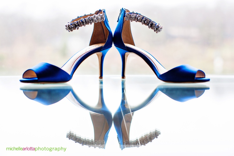 bride's blue shoes with rhinestones