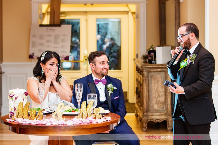 bride tears of during best man's toast at nj wedding