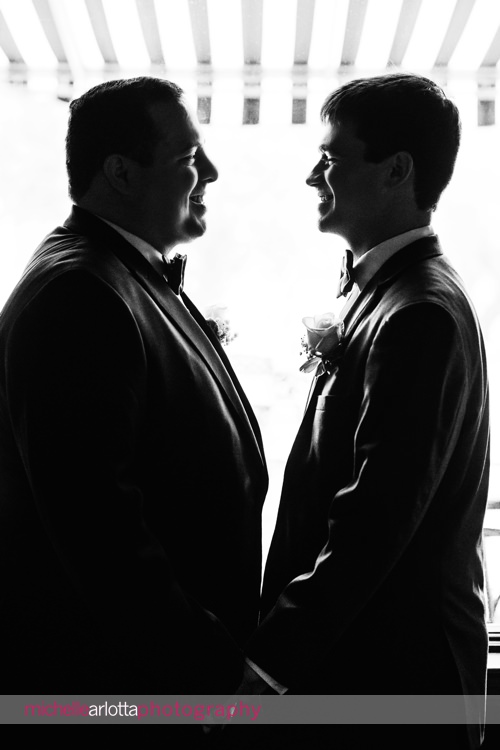 silhouette of two grooms at New Jersey wedding in denville