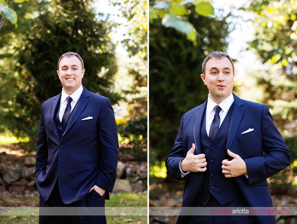 lodge at stirling ridge stone house nj wedding groom portrait