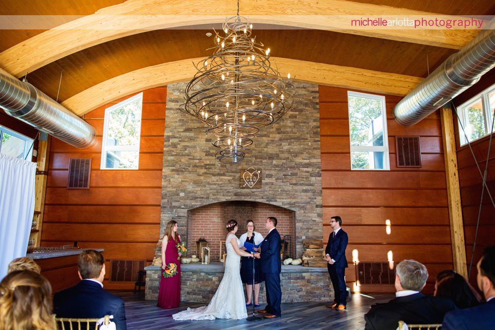 lodge at stirling ridge stone house New Jersey indoor wedding ceremony