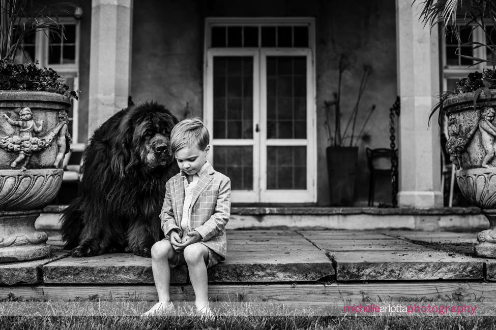 little boy with Newfoundland dog nj family photography bedminster