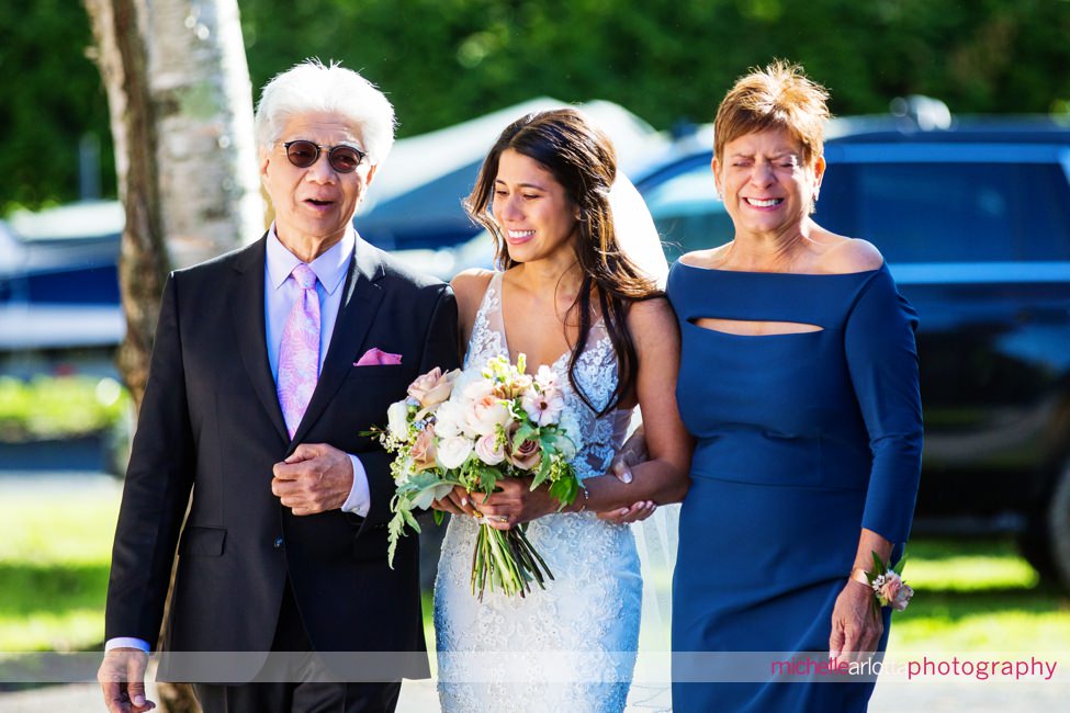 Saugerties Steamboat Co Wedding ceremony bride walking down aisle with parents