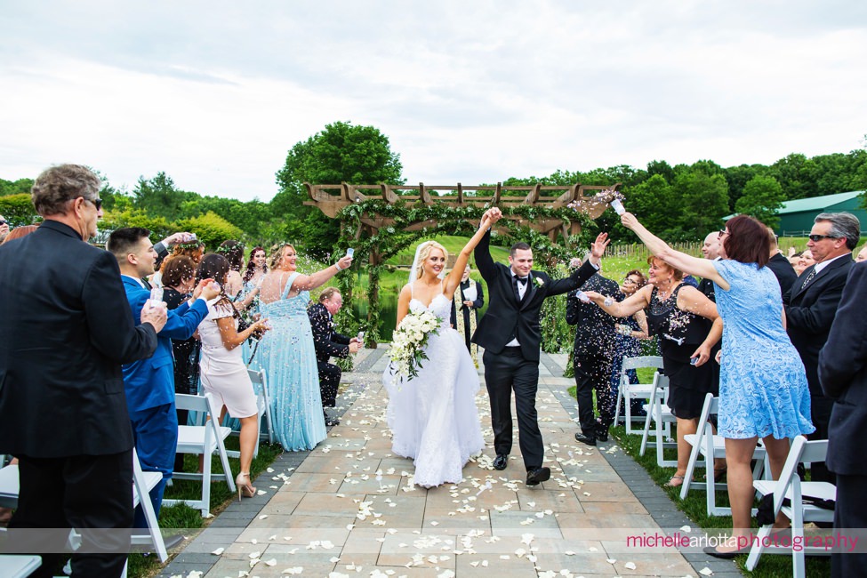 Bear Brook Valley June outdoor wedding ceremony confetti pop flower exit