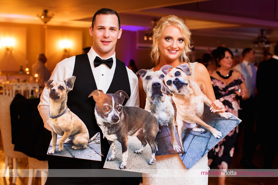 Bear Brook Valley June outdoor wedding New Jersey reception cutouts of couple's dogs