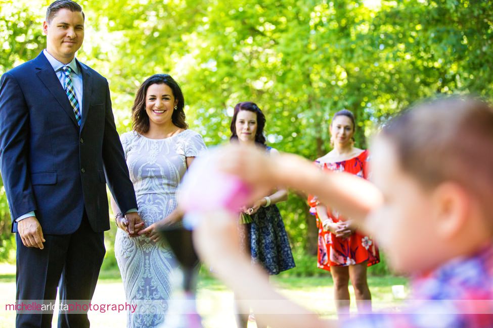 intimate summer backyard Frenchtown New Jersey wedding sand ceremony