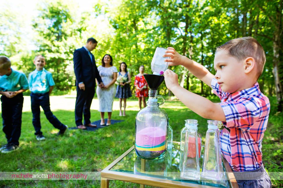 intimate summer backyard Frenchtown New Jersey wedding sand ceremony