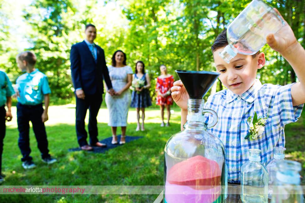 intimate summer backyard Frenchtown New Jersey wedding sand ceremony