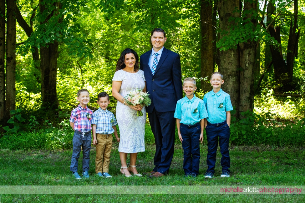 intimate summer backyard Frenchtown New Jersey wedding blended family portrait