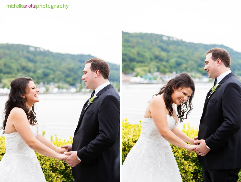 View on the Hudson New York wedding first look