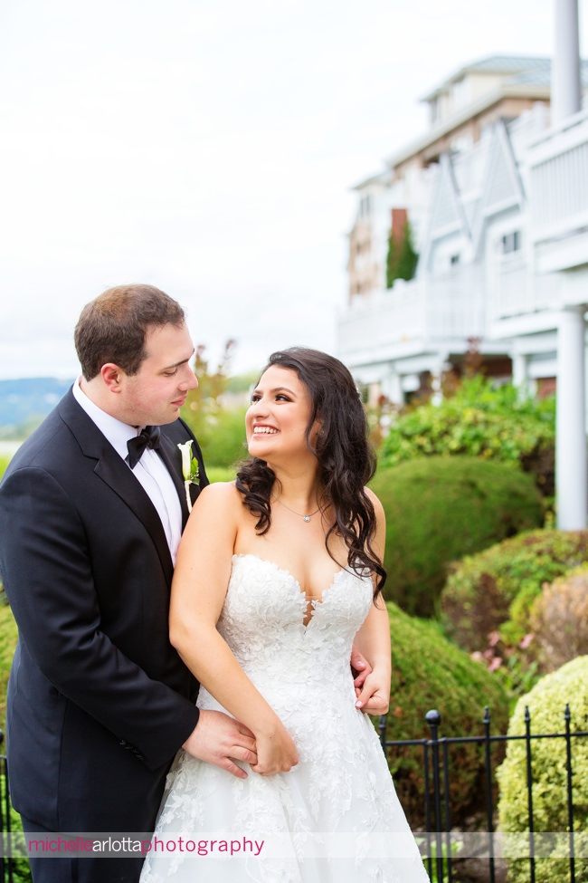 View on the Hudson NY wedding bride and groom portrait