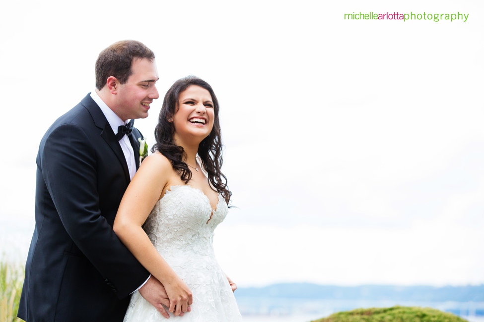 View on the Hudson NY wedding bride and groom portrait along Hudson river