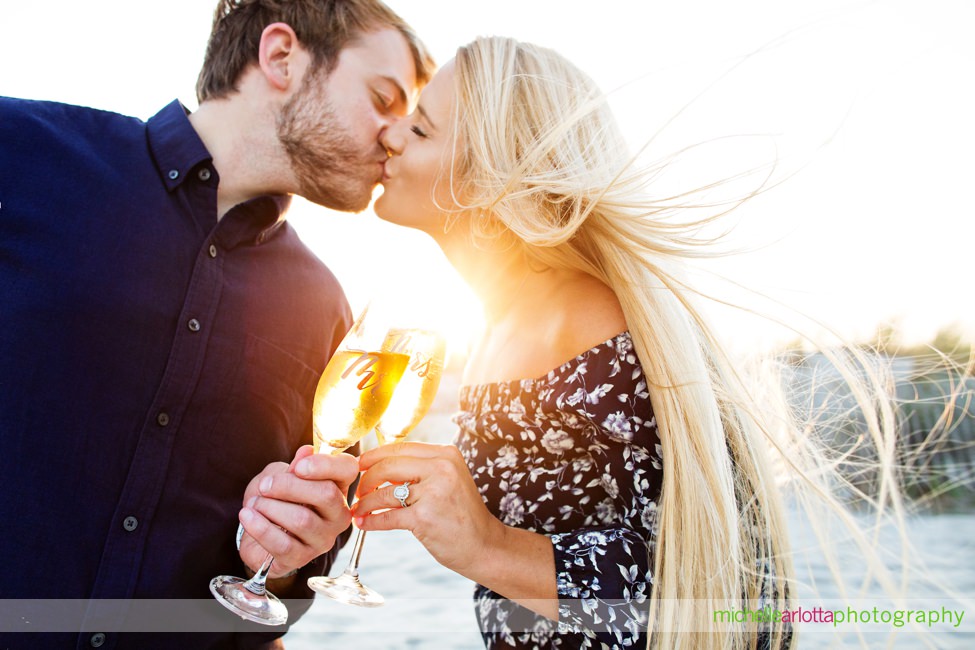 Avalon New Jersey Beach engagement session with mr and mrs champagne glasses