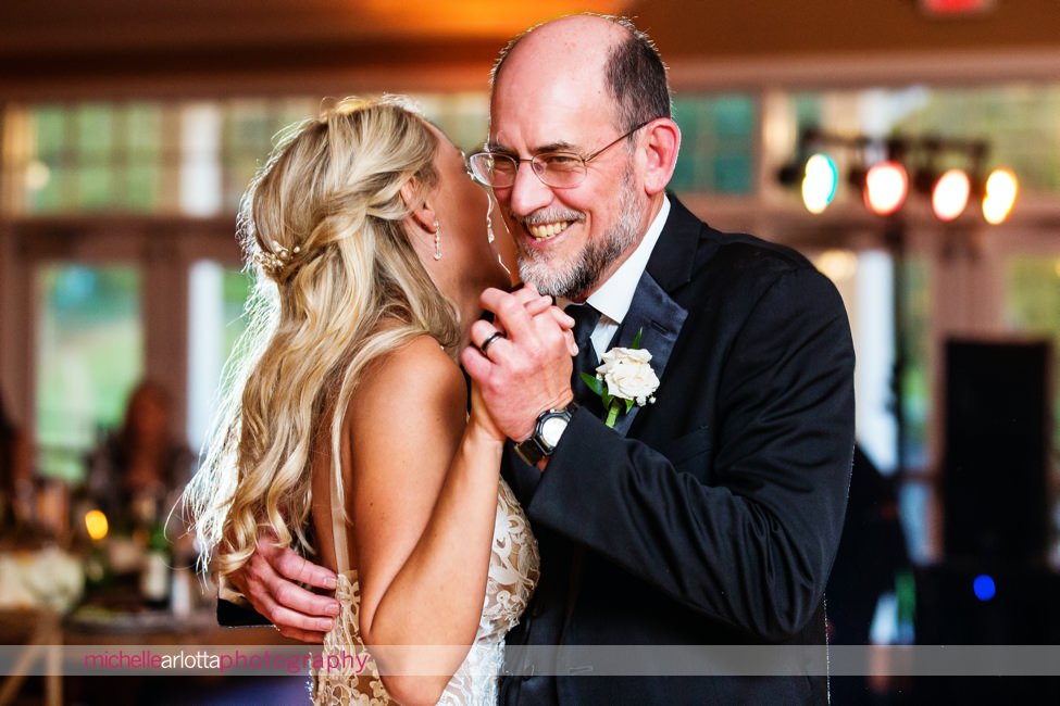 bear brook valley autumn wedding nj reception bride dancing with father