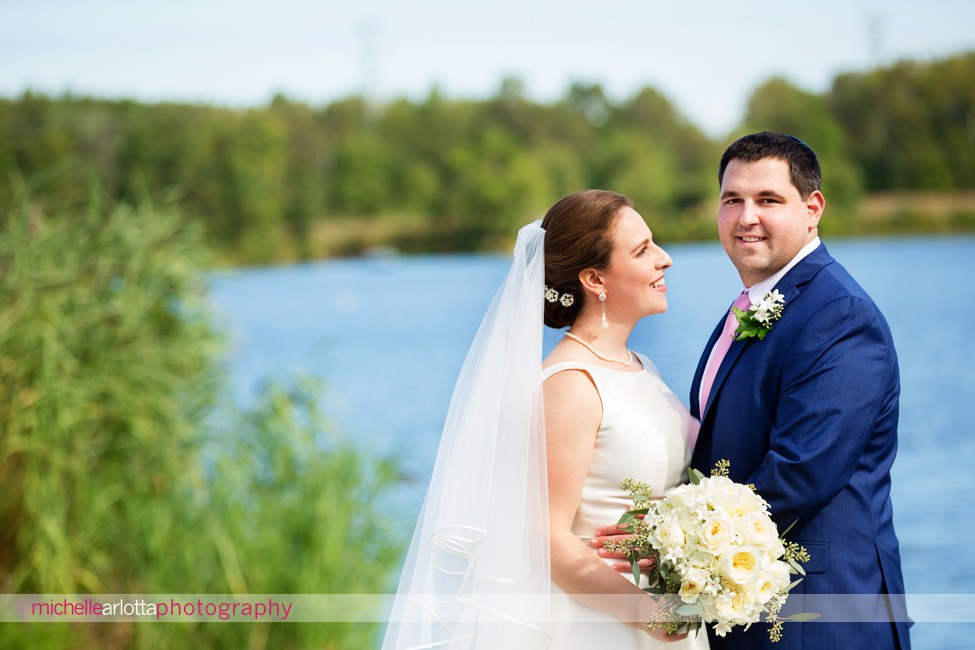boathouse at mercer lake wedding New Jersey bride and groom portrait