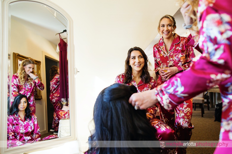 lake mohawk country club bridesmaids in matching robes