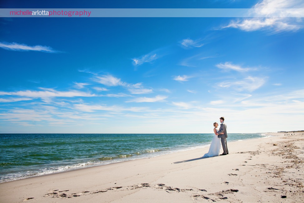 Martell's water's edge New Jersey wedding bride and groom beach portraits