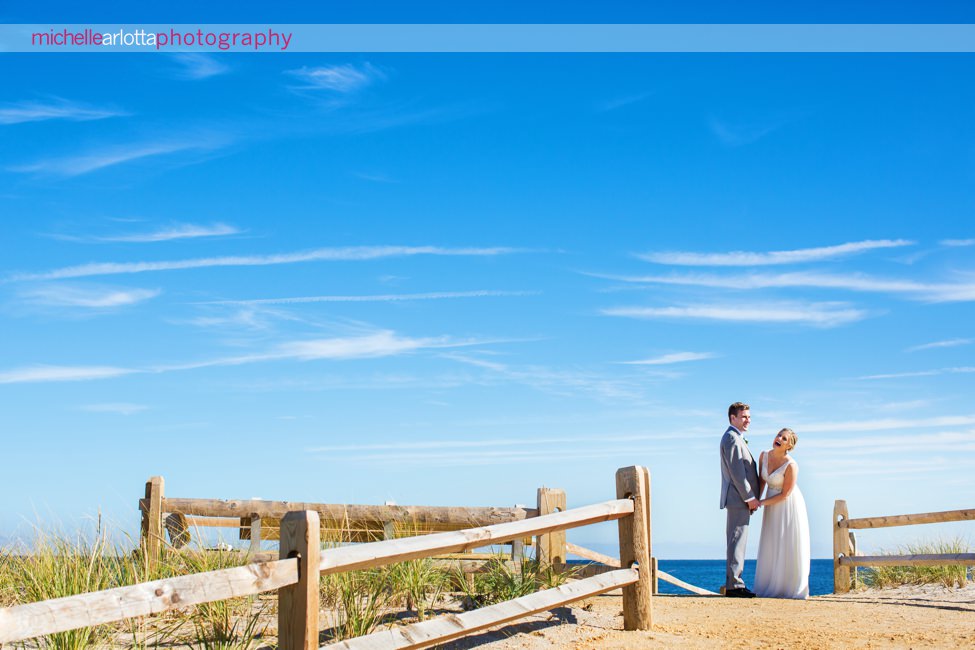 Martell's water's edge New Jersey wedding bride and groom beach portraits