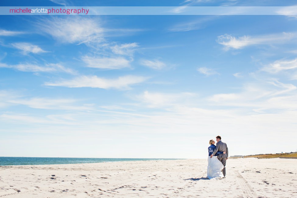 Martell's water's edge New Jersey wedding bride and groom beach portraits