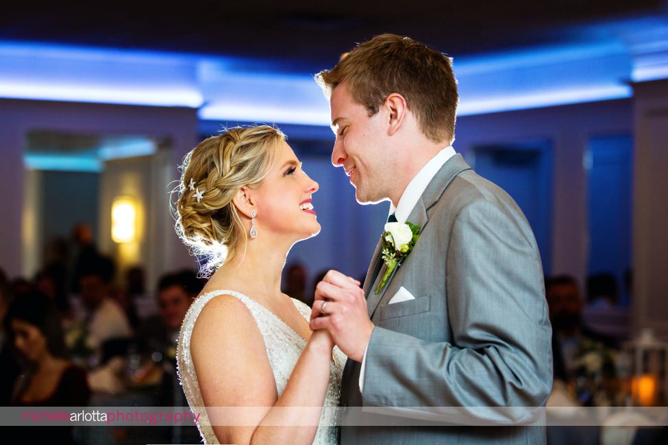 Martell's water's edge New Jersey wedding reception bride and groom first dance