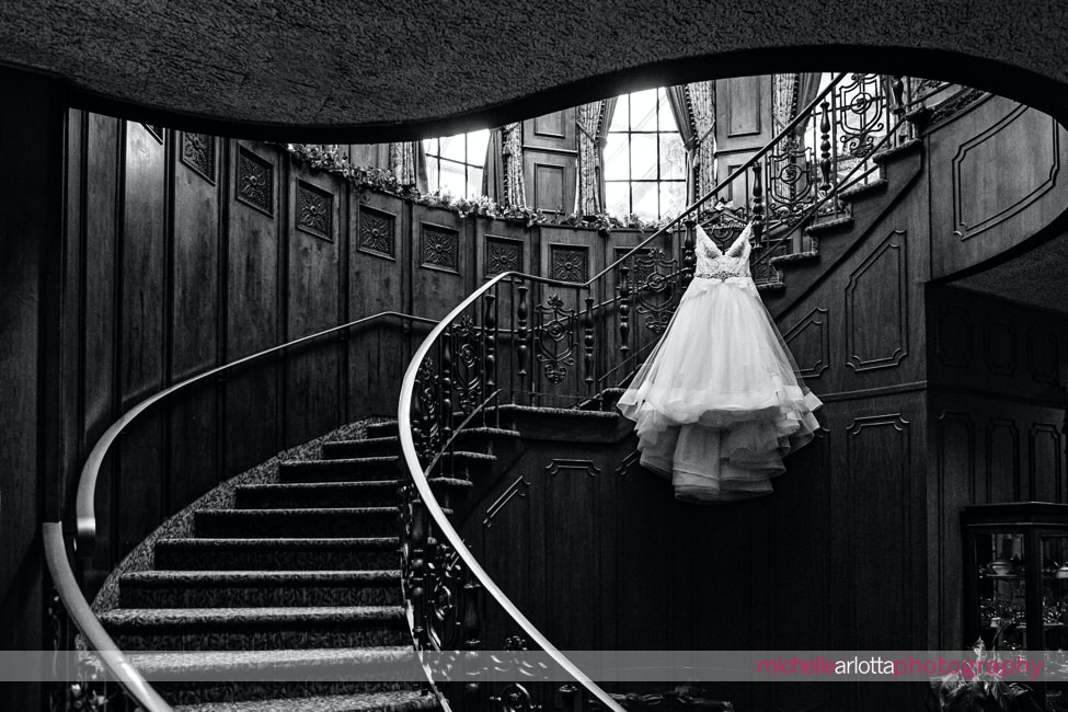 The manor NJ wedding dress on staircase