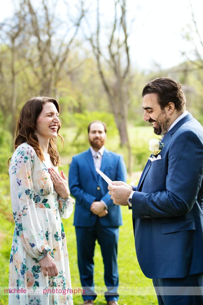 New Jersey Elopement bride laughing during vows