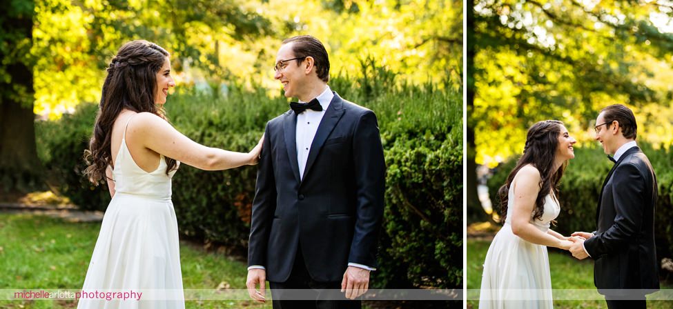 Montclair New Jersey Backyard elopement wedding first look
