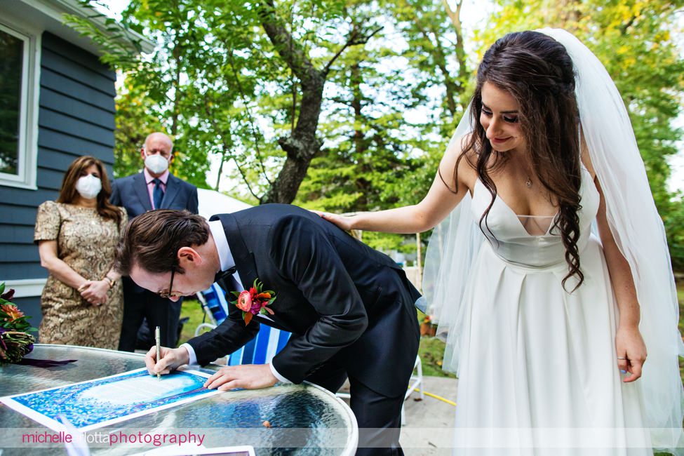 Montclair New Jersey Backyard elopement wedding ketubah signing
