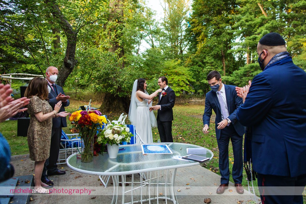 Montclair NJ Backyard elopement jewish wedding ketubah signing