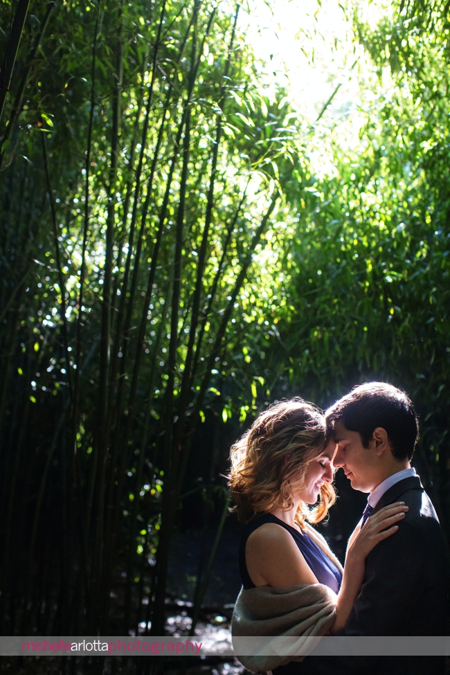 Rutgers Gardens NJ elopement bride and groom portrait in bamboo garden