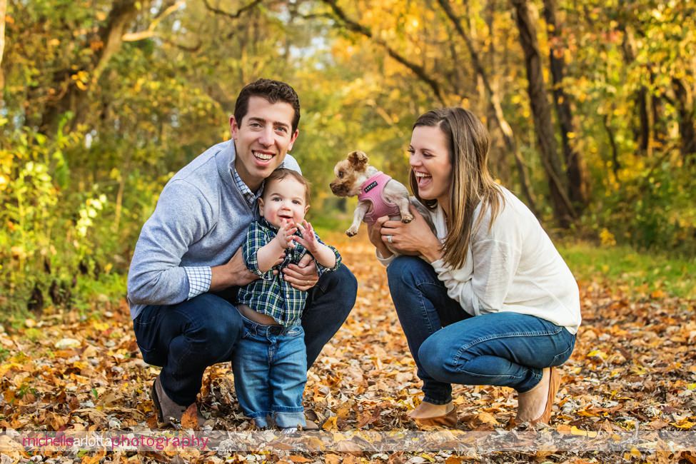 NJ fall family session with Yorkshire terrier