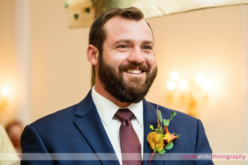 Desmond Hotel Malvern Pennsylvania Wedding ceremony groom watching bride walk in