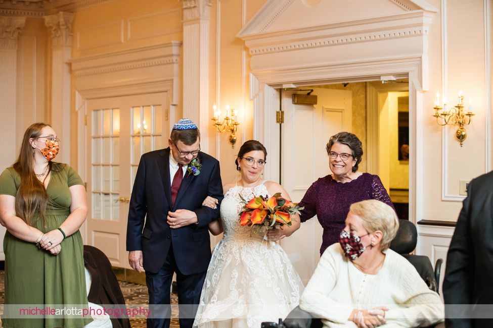 Desmond Hotel Malvern Pennsylvania Wedding ceremony bride walking down aisle with mother and father