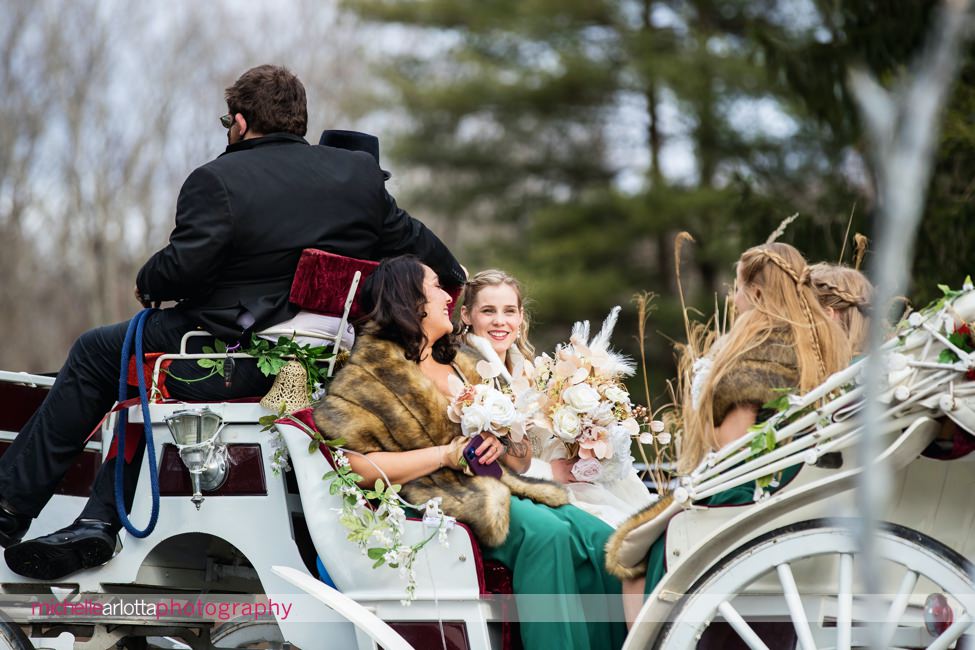 Intimate New Jersey riverfront backyard wedding with horse and carriage
