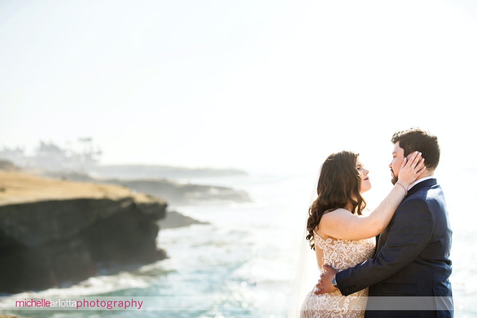 sunset cliffs San Diego intimate wedding bride and groom portrait