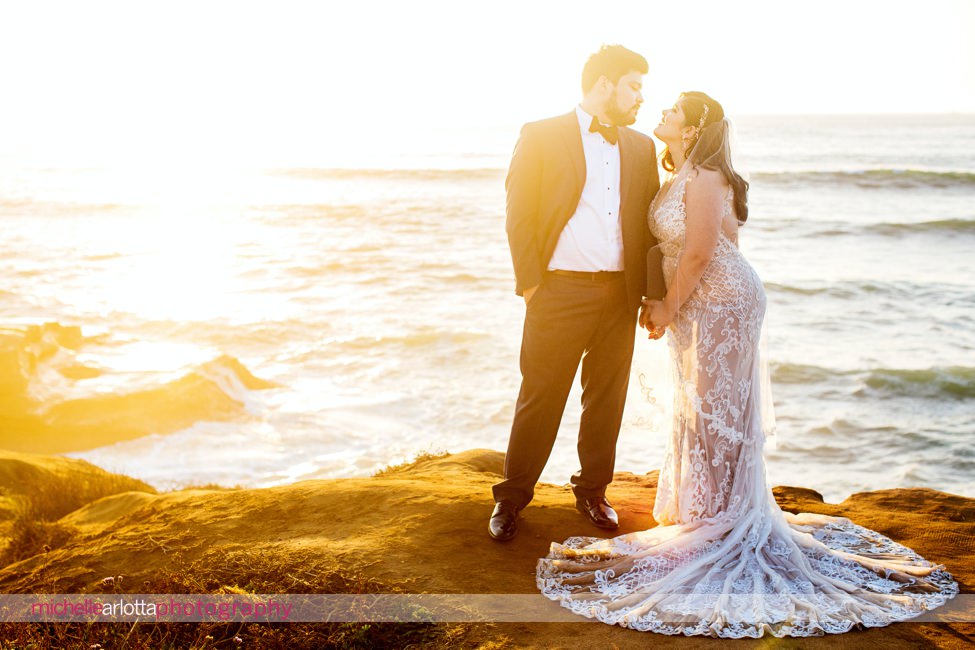 sunset cliffs San Diego intimate wedding bride and groom portraits at sunset