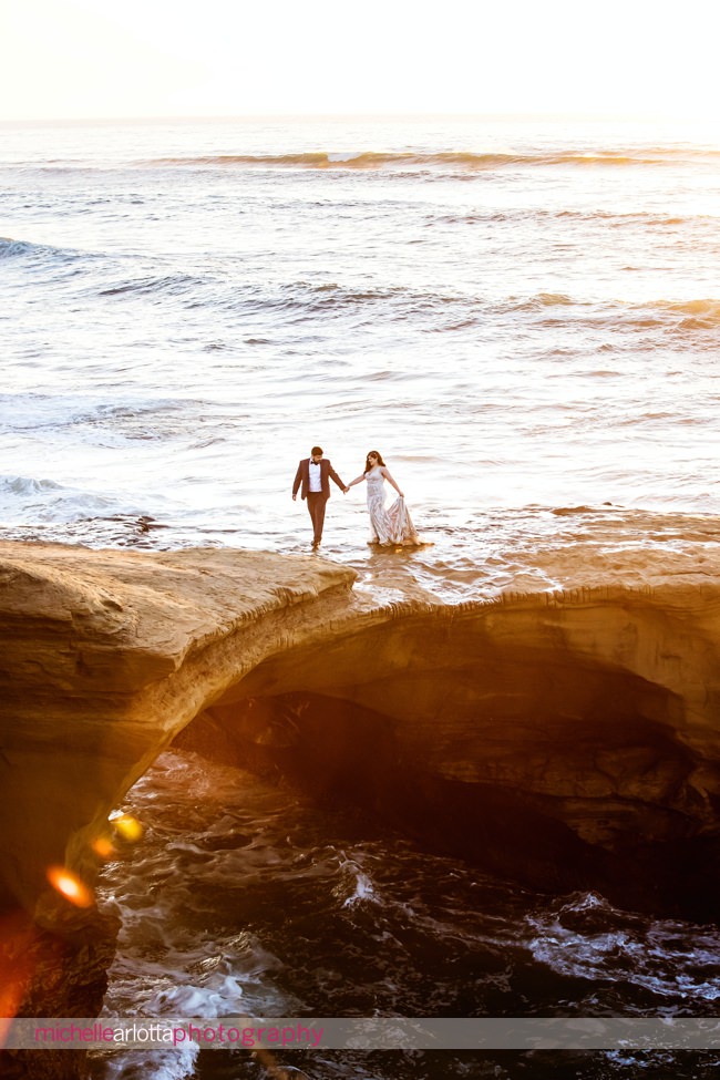 sunset cliffs San Diego intimate wedding bride and groom portraits at sunset