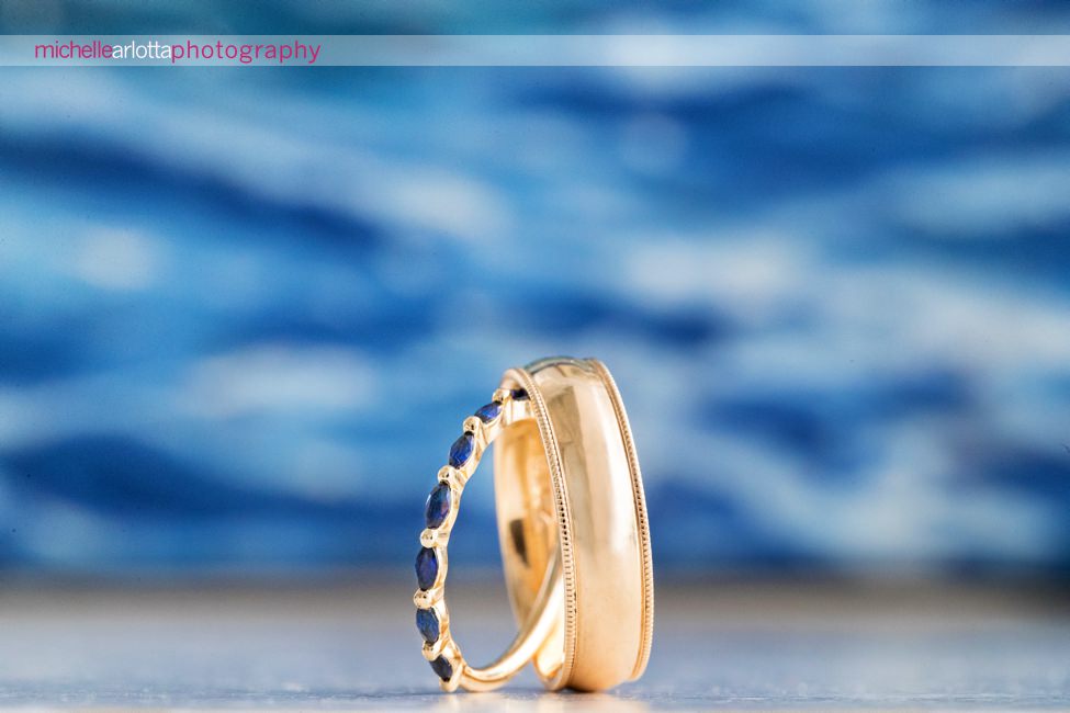 The Gables LBI summer wedding rings against Lori Bonanni acrylic seascape painting