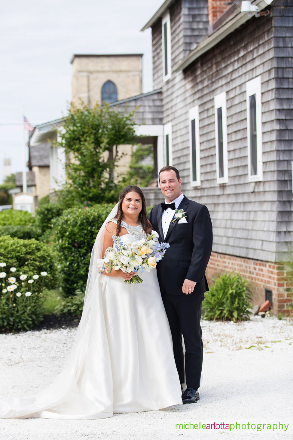 The Gables LBI summer wedding bride and groom portraits in beach haven, NJ