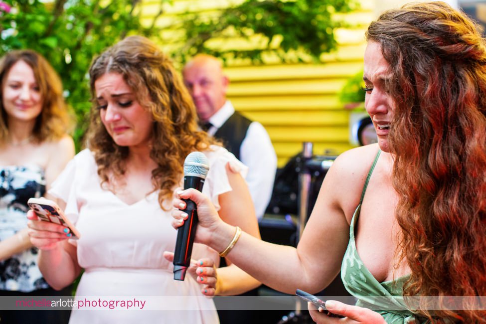 LBI gables NJ outdoor wedding reception bridesmaid crying while giving speech