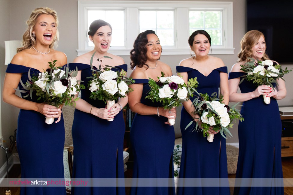 The Farmhouse wedding new jersey bride first look with bridesmaids