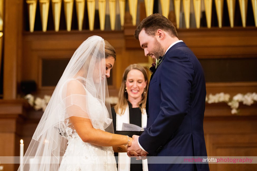 The Farmhouse wedding new jersey church ceremony bride and groom in prayer